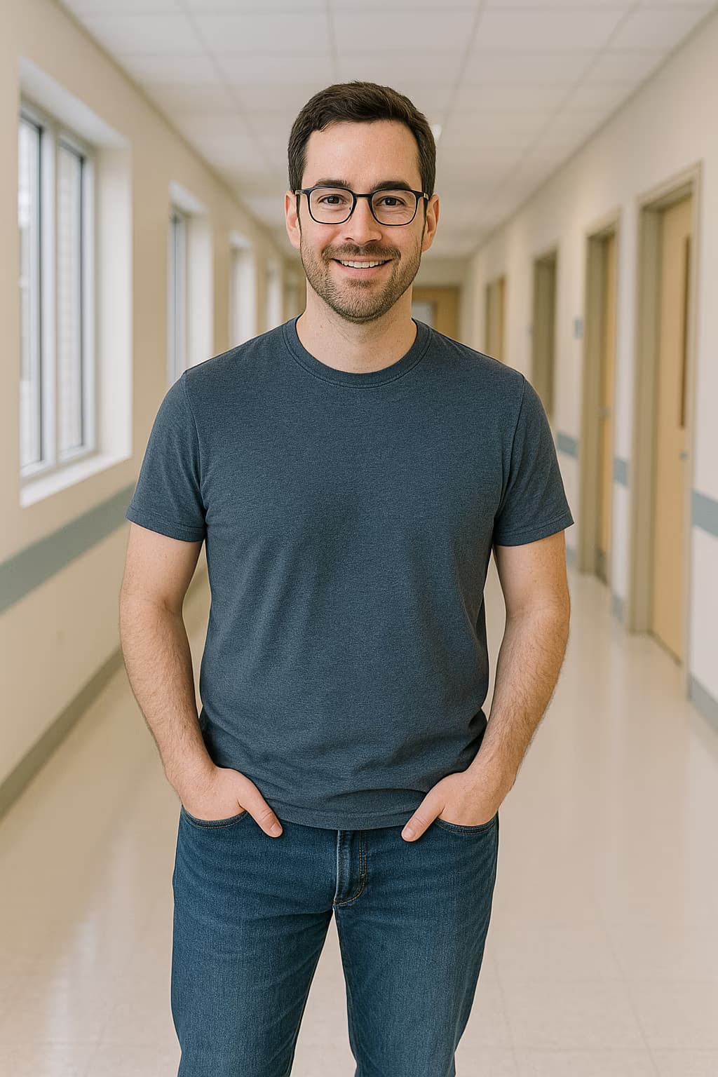 Before image: Medical professional in casual clothing