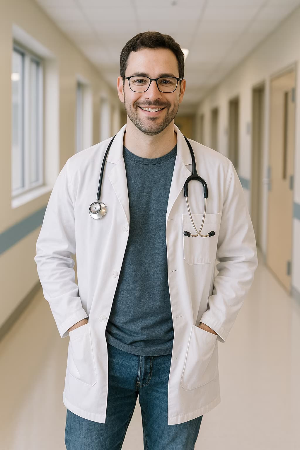 After image: Medical professional with white coat in hospital