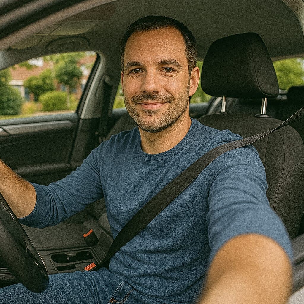 Photo taken by medical professional of himself in the car before headshot generation