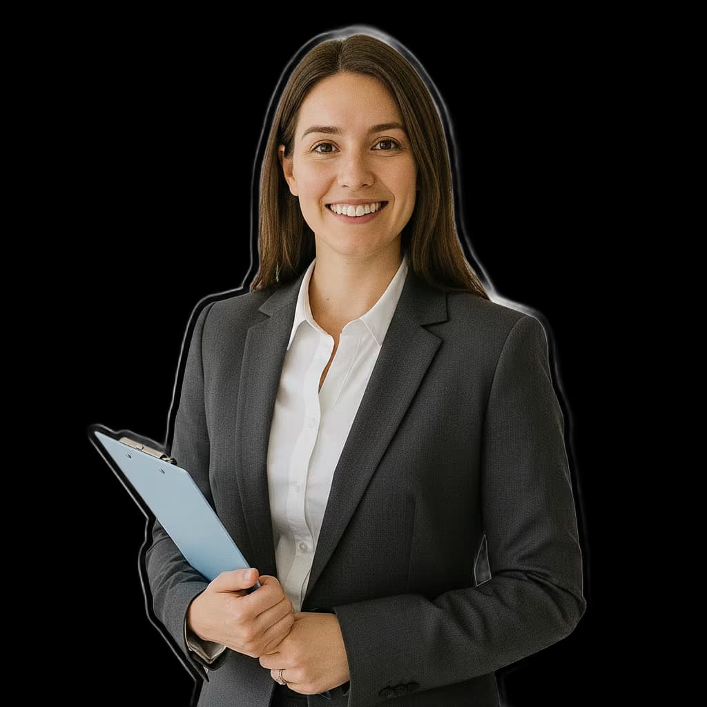 Professional medical headshot of a female public health analyst in business attire charcoal on university medical center and with clipboard