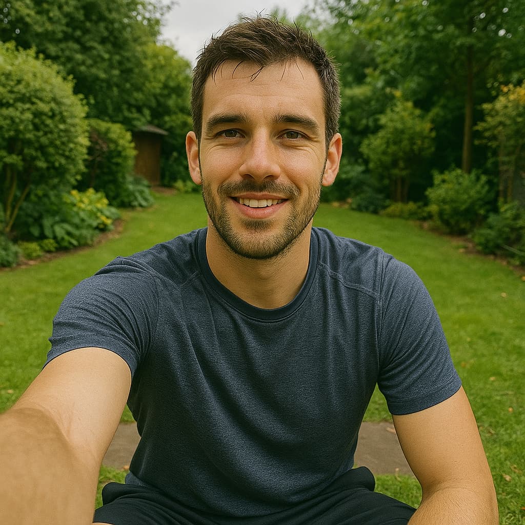 Selfie by kneeled down male healthcare professional in black casual shirt