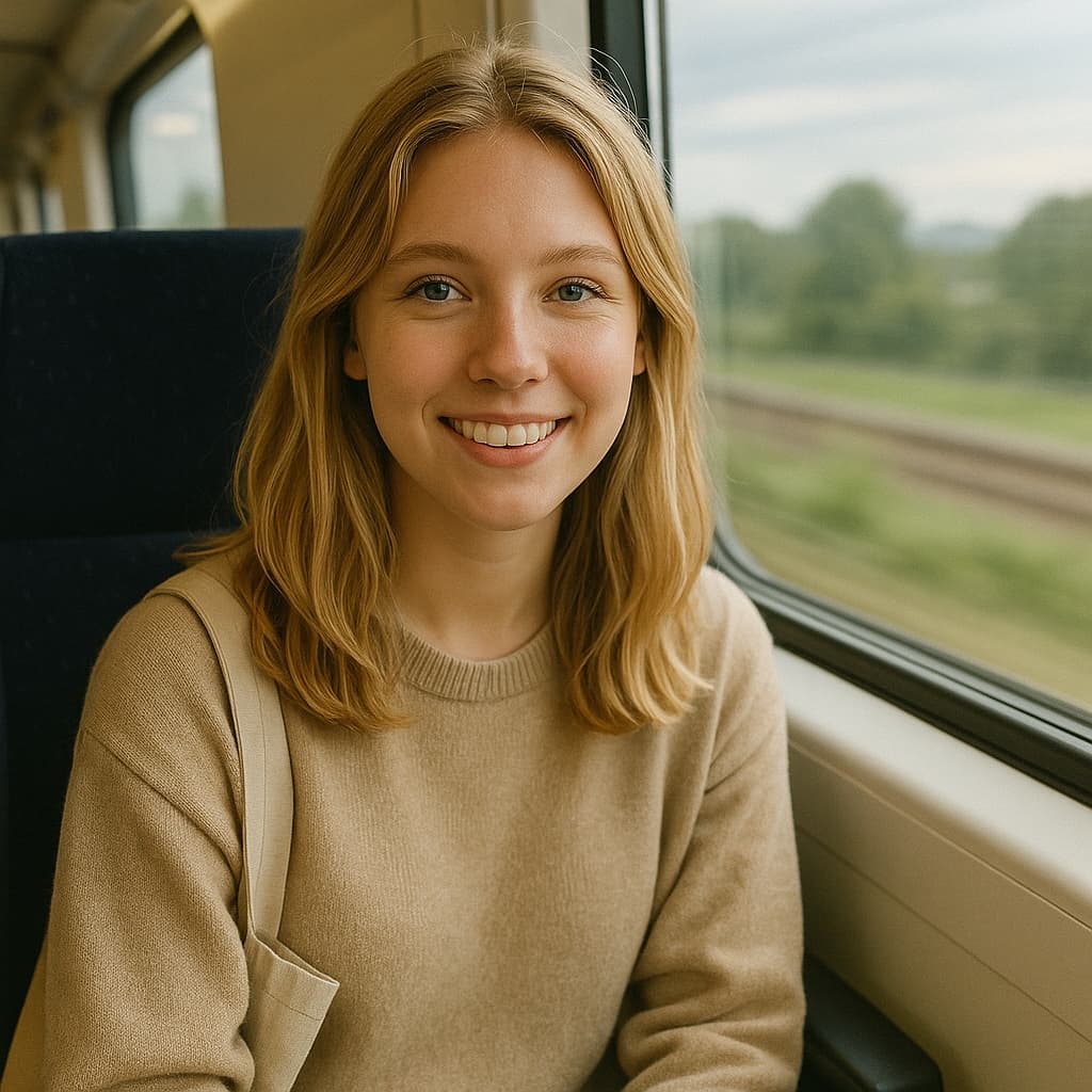 Selfie of female healthcare professoinal in the train during off weekend