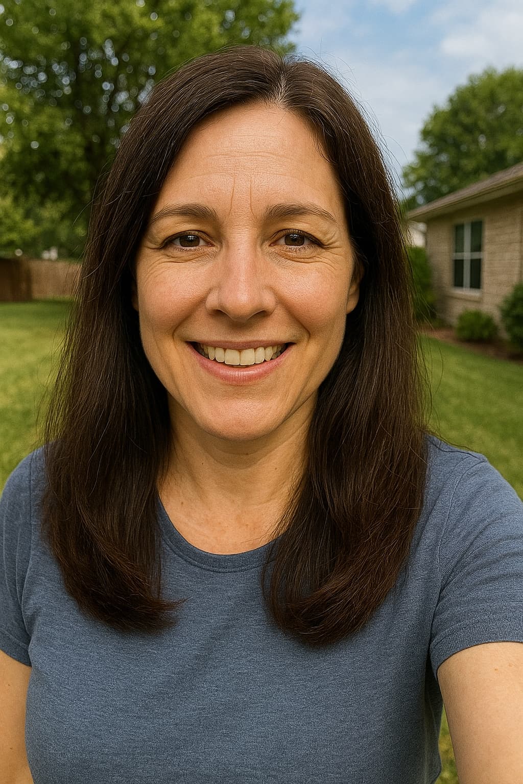 Selfie of female medical professional in her garden
