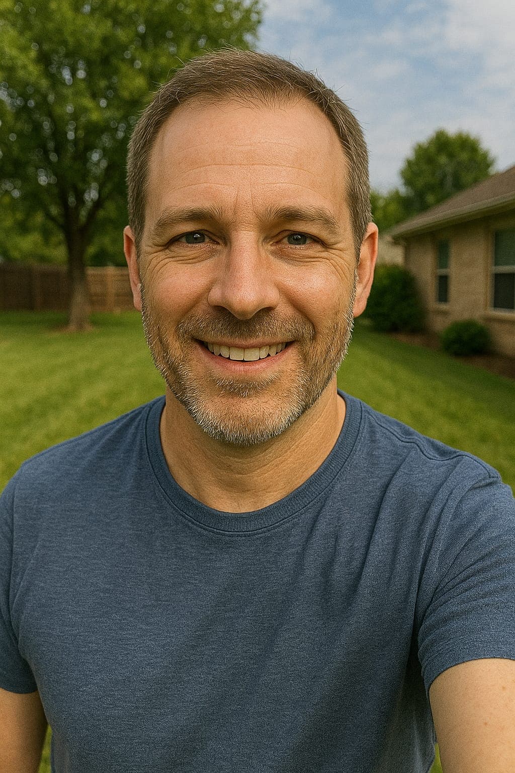 Selfie of medical expert in off time at home in the garden